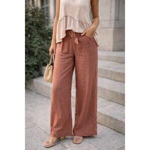 Express Editor Relaxed Trouser Linen Blend Rust 10L EUC